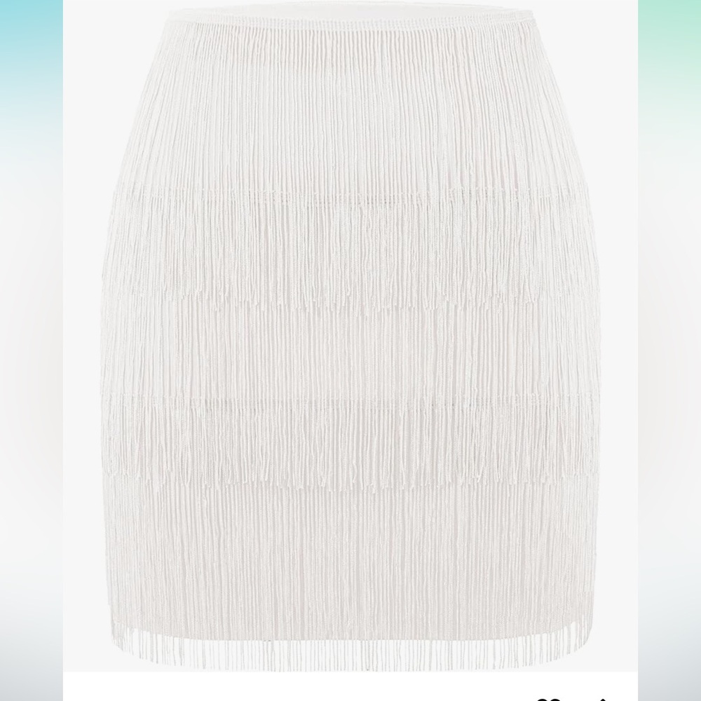 MANER Women’s Fringe Skirt Stretchy Sparkly Bodycon Tassel Trim Mini Skirt